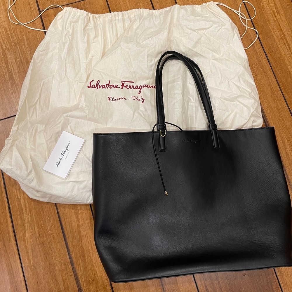 Salvatore Ferragamo Black Leather Tote Bag
